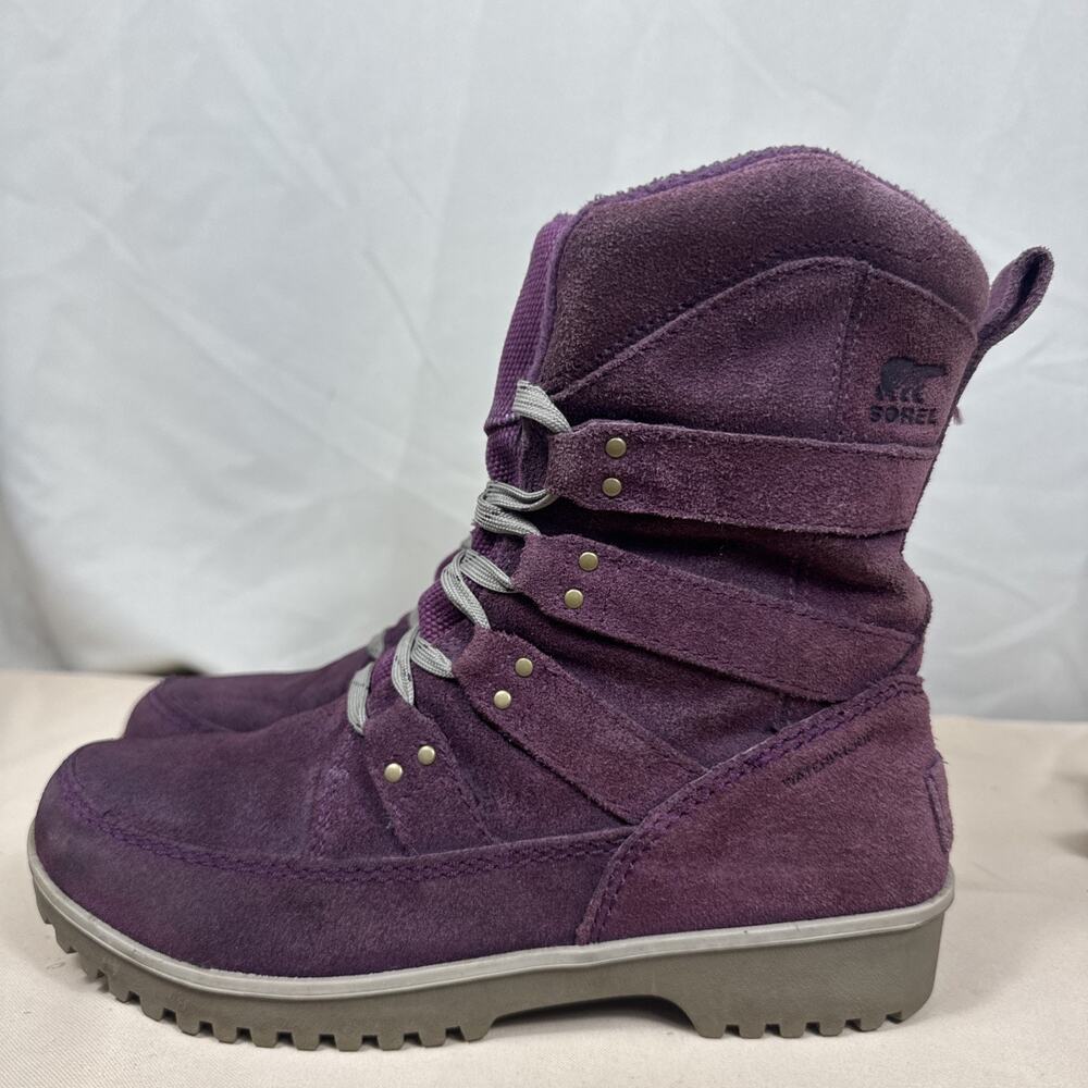 Sorel Purple Suede Boots Combat Lace up Boots Waterproof Cozy Heritage Women’s 8
